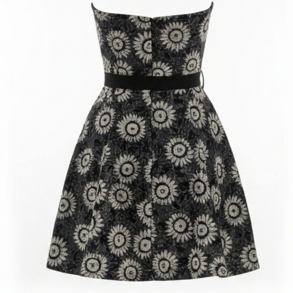 White House Black Market Strapless Black/Ivory Floral Dress Size 4 - Picture 2 of 10